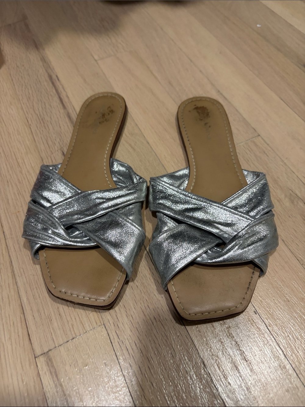 Saks Fifth Avenue Silver Braided Slide Sandals